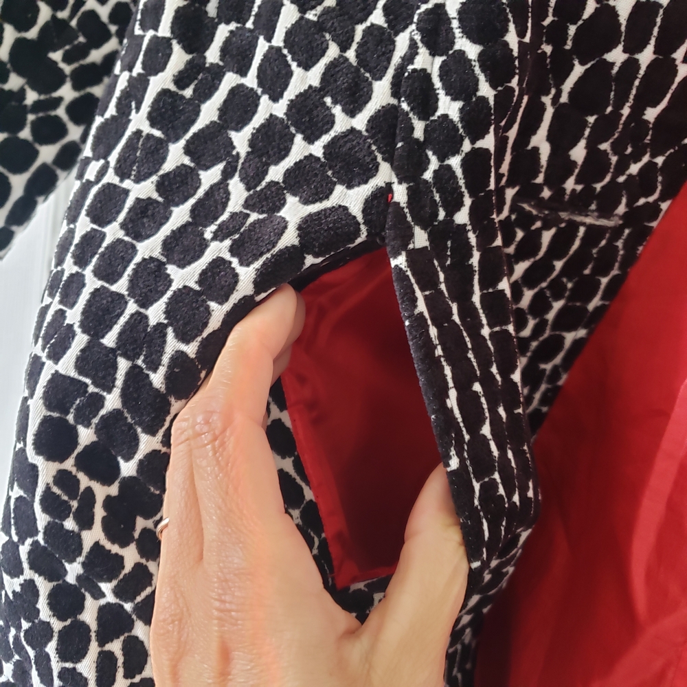 3 Sisters Black and White Cheetah Print Pea Coat with Red Lining - Picture 9 of 12
